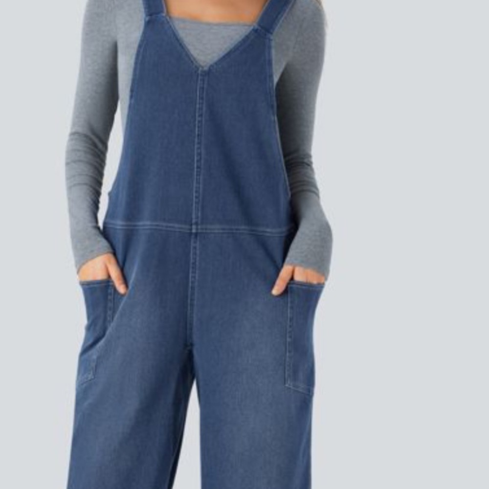 HALARA Blue Denim Wide-Leg Overalls for Women